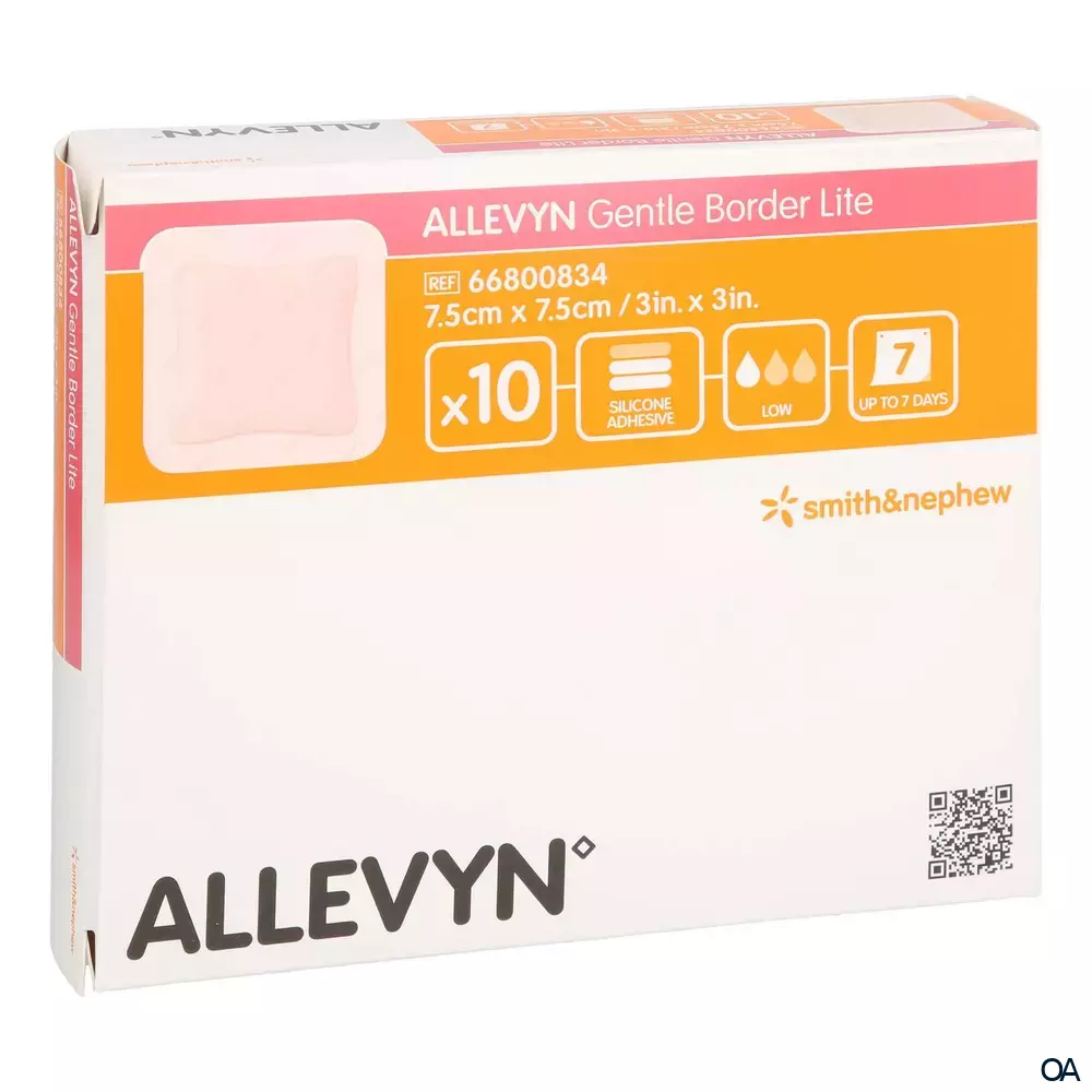 ALLEVYN GENTLE BORDER LITE haftender Silikon-Schaumverband steril, 7,5 x 7,5 cm