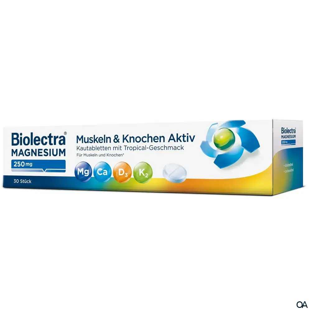 Biolectra® Magnesium 250 mg Muskeln und Knochen Aktiv Kautabletten