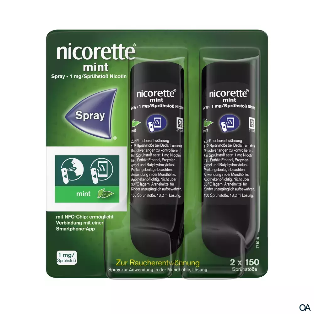 Nicorette Mint Spray 1 mg/Sprühstoß Spray zur Anwendung in der Mundhöhle, Lösung  Nicorette Mint Spray 1 mg/Sprühstoß Spray zur Anwendung in der Mundhöhle, Lösung