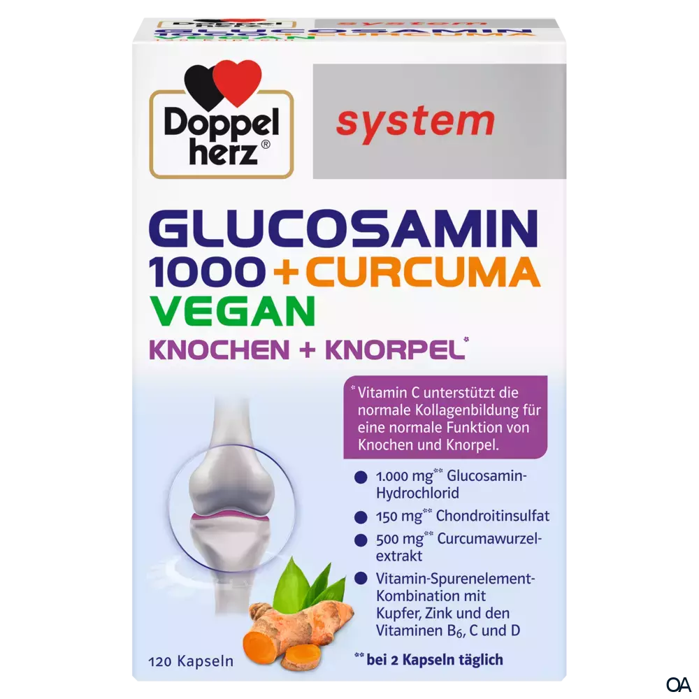 Doppelherz system Glucosamin 1000 + Curcuma Vegan Knochen + Knorpel* Kapseln