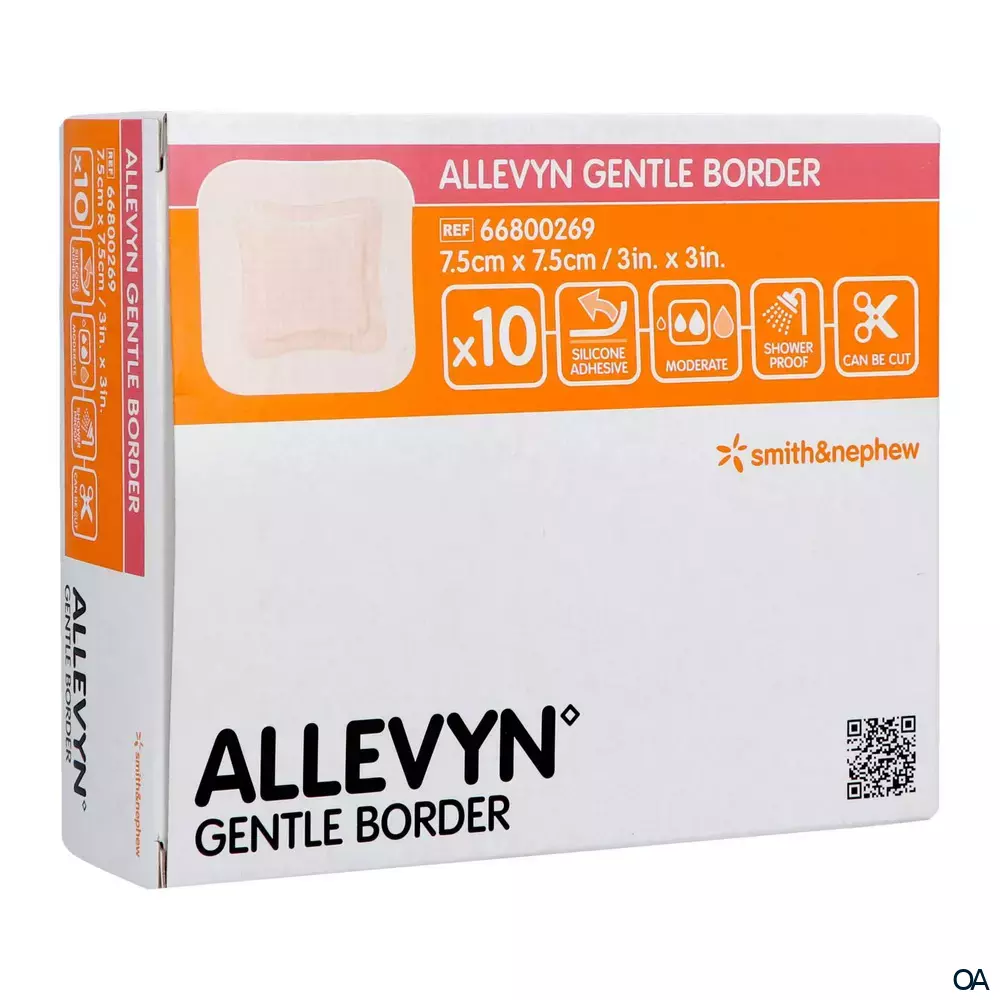 ALLEVYN GENTLE BORDER haftender Wundverband steril, 7,5 x 7,5 cm