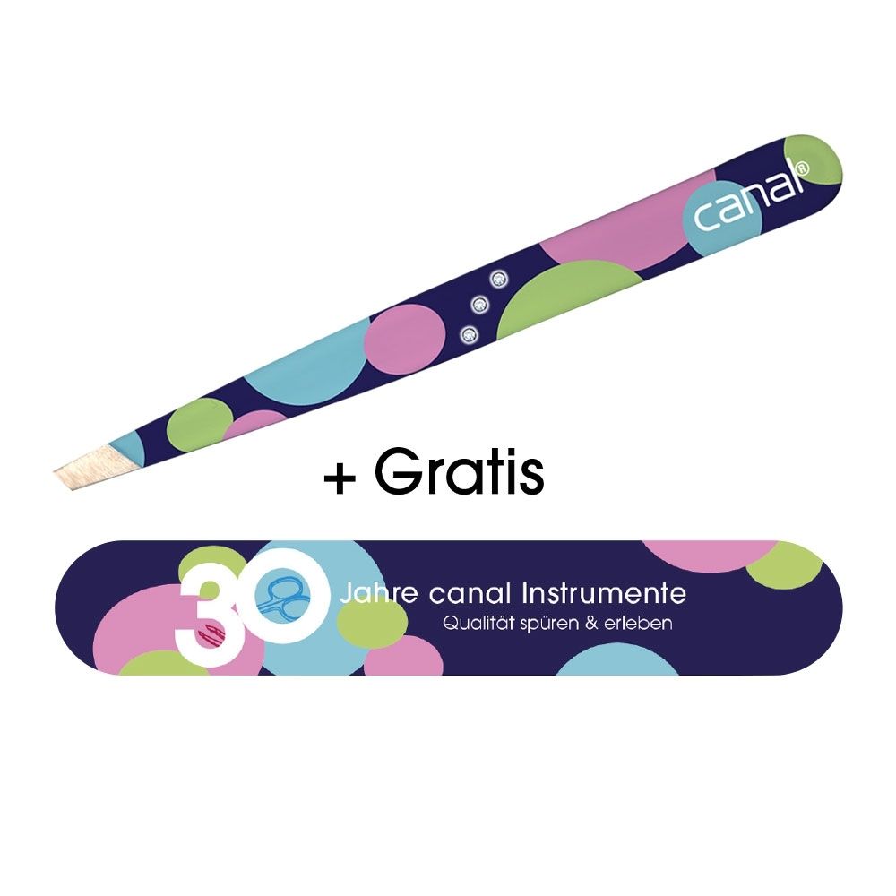 CANAL® HAARPINZETTE SCHRÄG "30Jahre" ROSTFREI 9CM 2072-02 + GRATIS Feile 