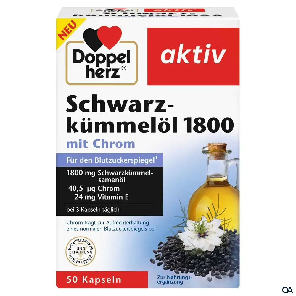 Doppelherz aktiv Schwarzkümmelöl 1800 mit Chrom Kapseln