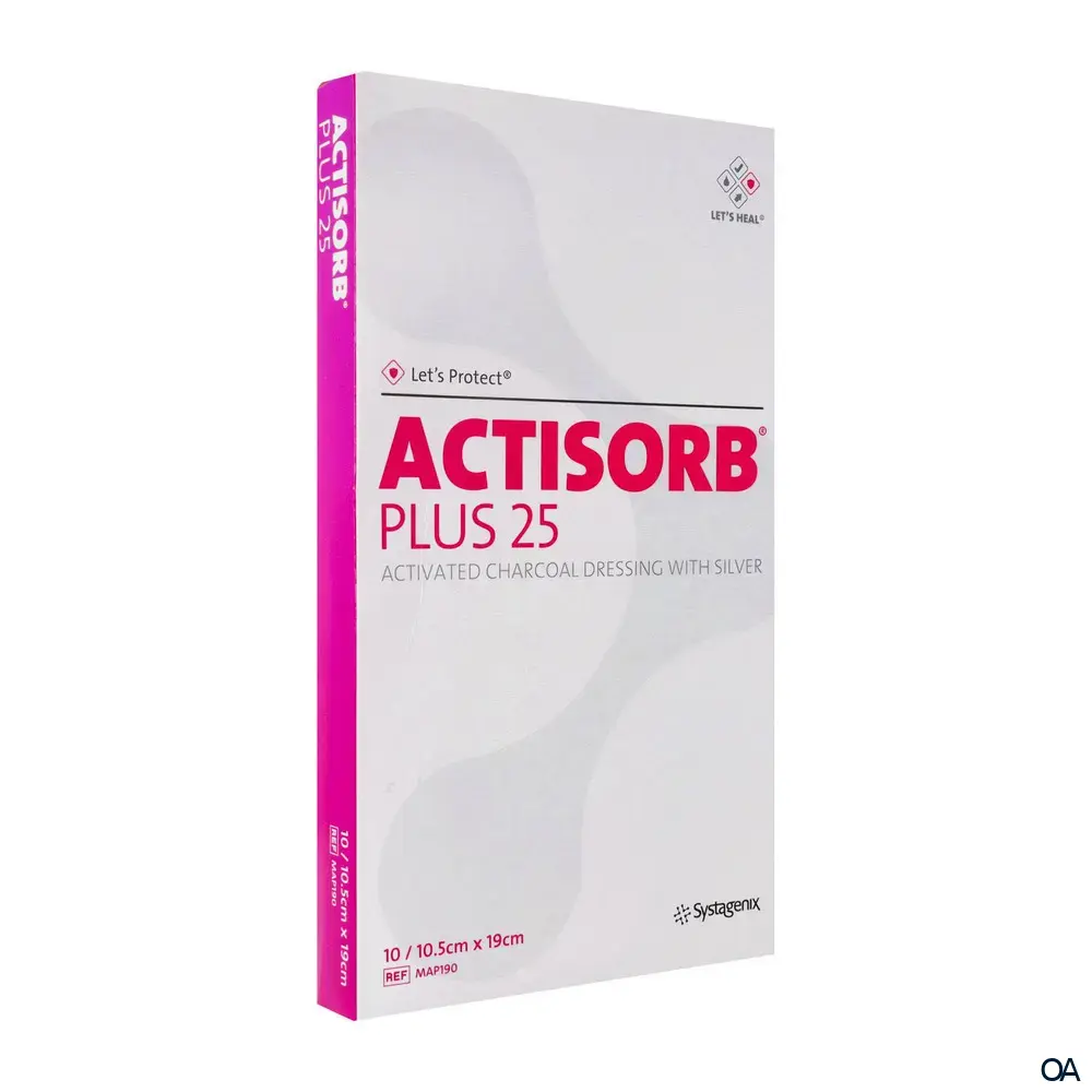 3M™ Actisorb™ Plus 25 Aktivkohlewundauflage mit Silber steril, 19 x 10,5 cm