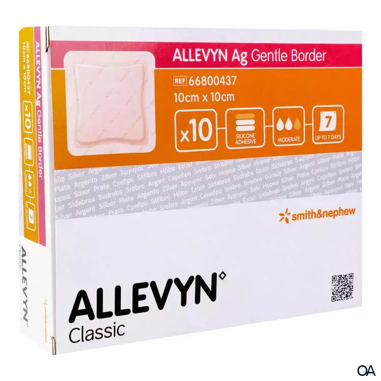 ALLEVYN Ag GENTLE BORDER haftender Silikon-Schaumverband steril, 10 x 10 cm