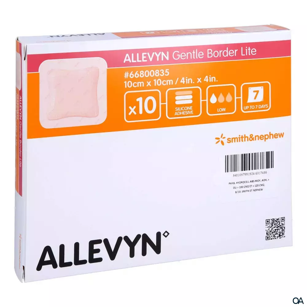 ALLEVYN GENTLE BORDER LITE haftender Silikon-Schaumverband steril, 10 x 10 cm