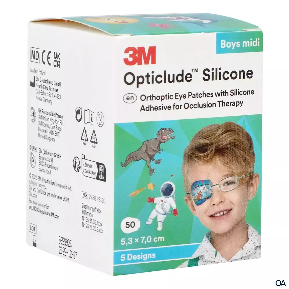 3M™ Opticlude™ Silicone Augenpflaster 2738 PB, Midi, Jungen, 5,3 cm × 7 cm