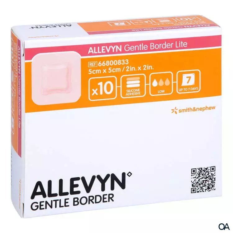 ALLEVYN GENTLE BORDER LITE haftender Silikon-Schaumverband steril, 5 x 5 cm