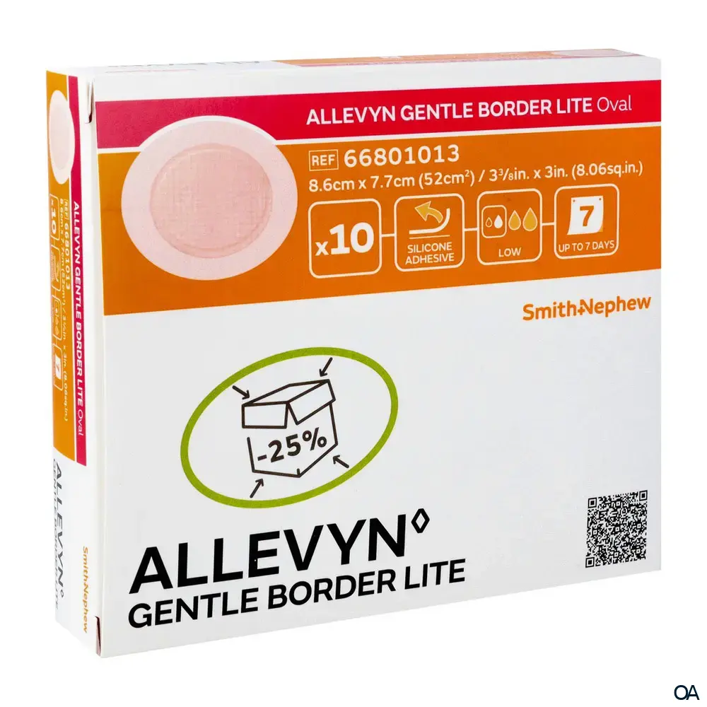 ALLEVYN GENTLE BORDER LITE Oval haftender Silikon-Schaumverband steril, 8,6 x 7,7 cm (52 cm²)
