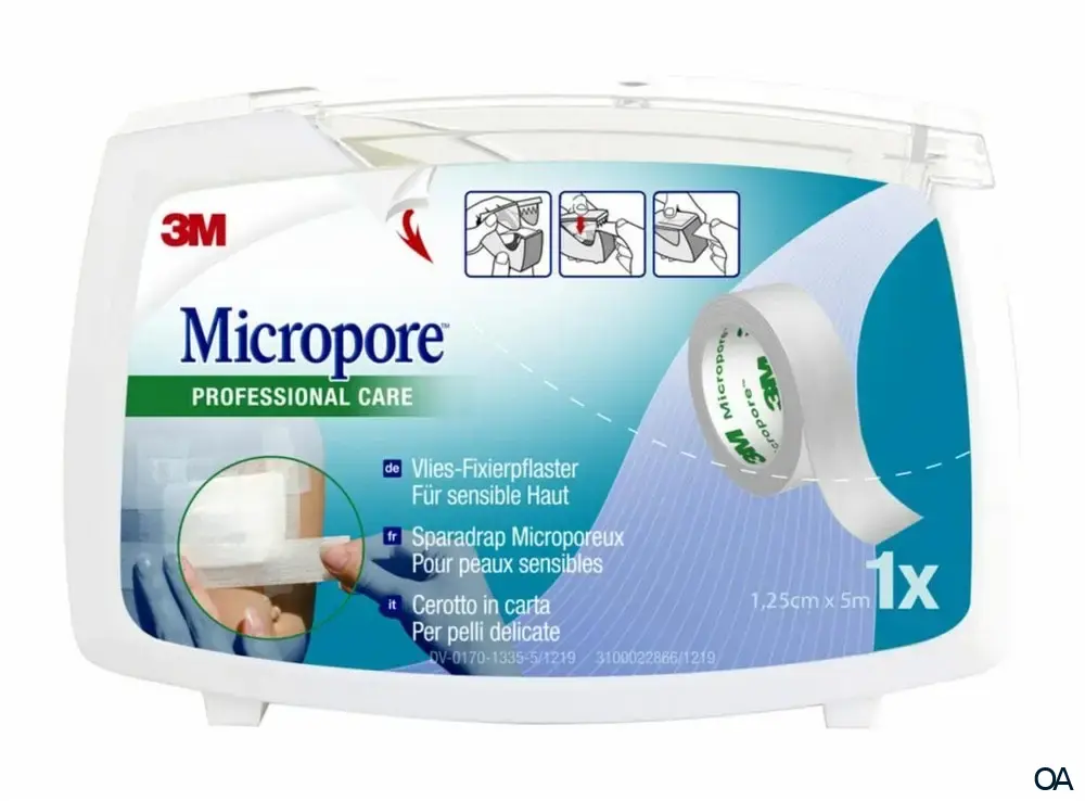 3M™ Micropore™ Vliespflaster, 1530NP, 12,5 mm x 5 m, mit Abroller