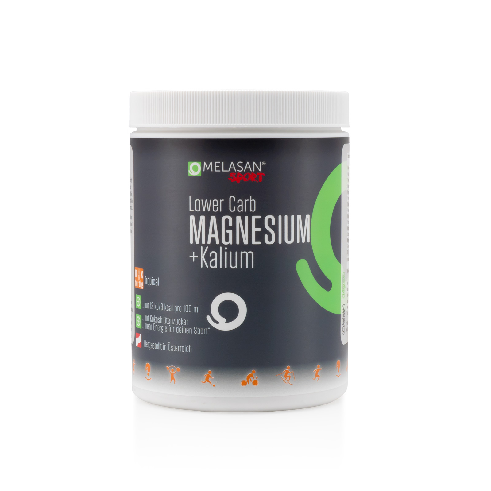 Melasan Sport Sportgetränk Lower Carb Magnesium + Kalium Pulver Tropical