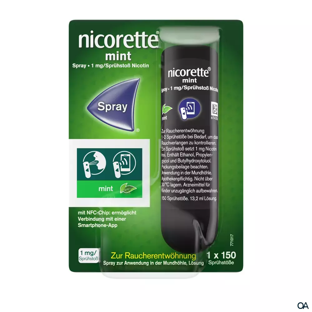 Nicorette Mint Spray 1 mg/Sprühstoß Spray zur Anwendung in der Mundhöhle, Lösung 